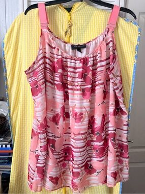 Lane Bryant Pink Floral/Stripe Camisole with Adjustable Straps